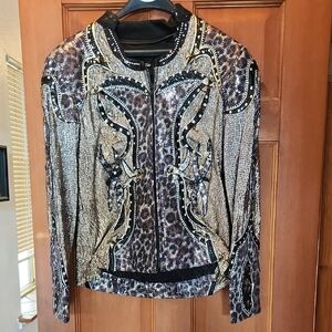 Western Show Jacket Embellished With Rhinestones And Animal Print Stretchy